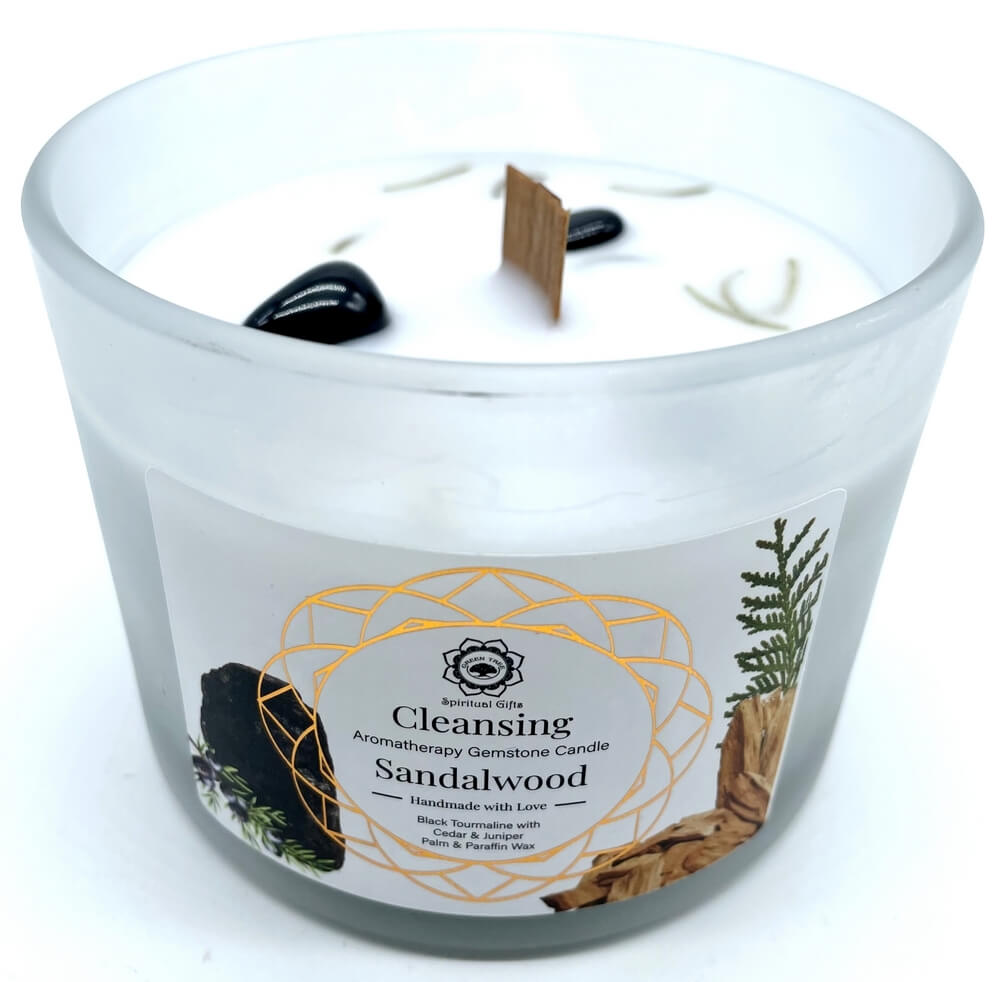 Bougie parfumée nettoyage tourmaline noire santal 256g Green Tree protection énergie
