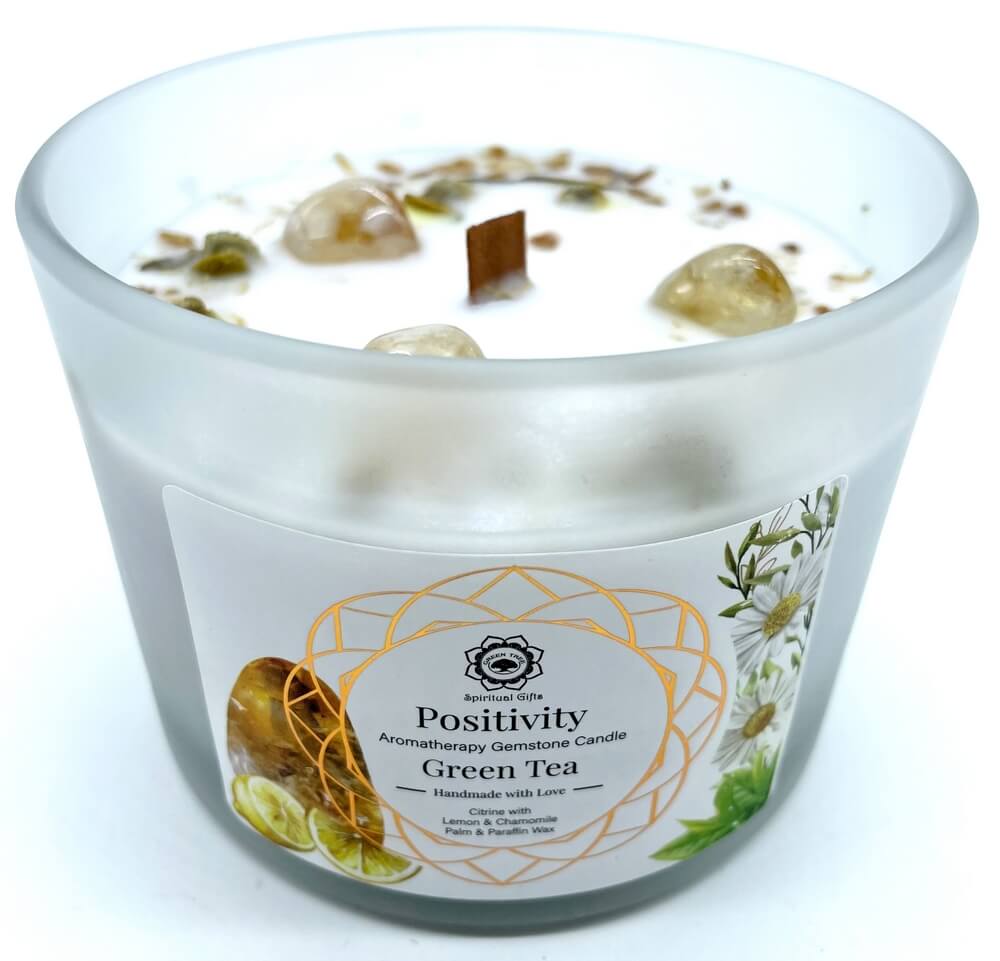 Bougie parfumée positivité citrine thé vert 256g Green Tree joie abondance