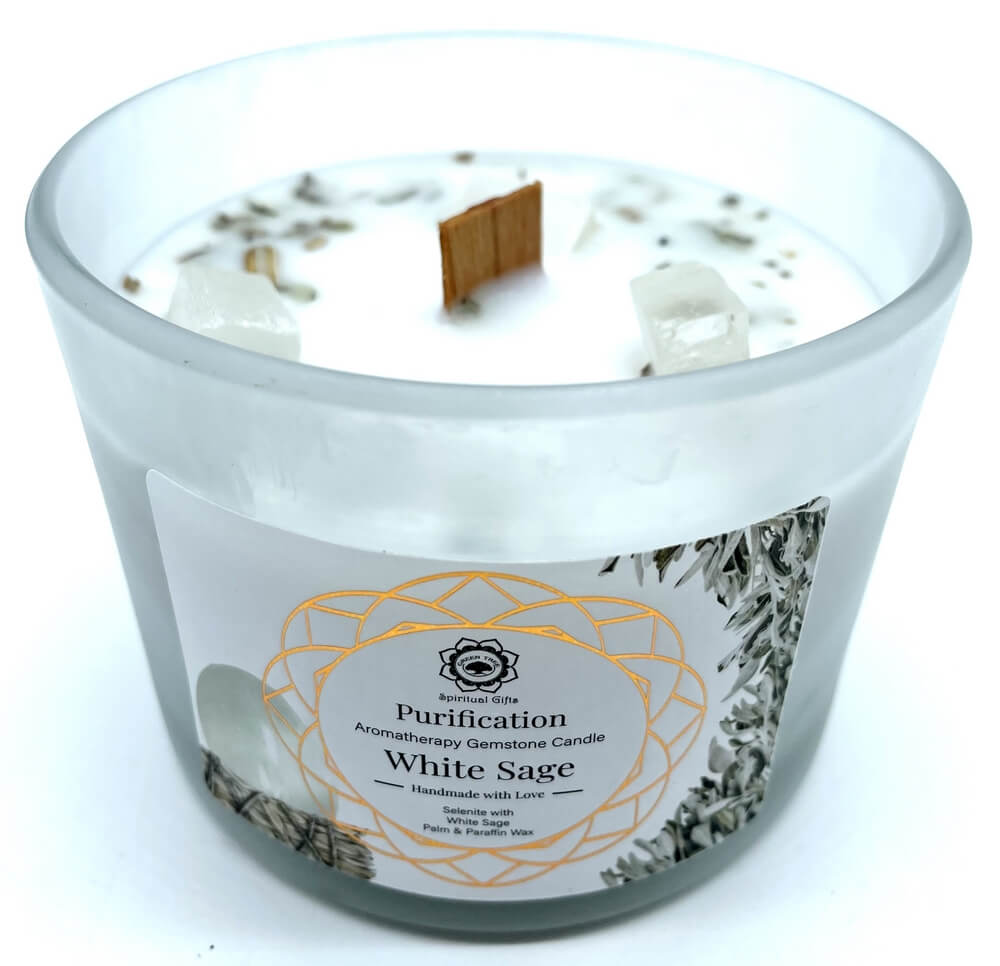 Bougie parfumée purification sélénite sauge blanche 256g Green Tree rituel