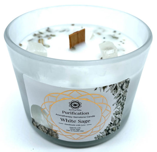 Bougie parfumée purification sélénite sauge blanche 256g Green Tree rituel