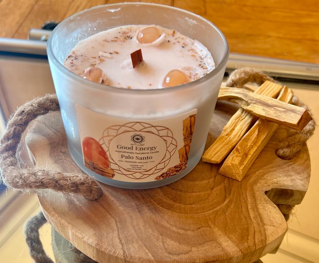 Bougie parfumée énergie positive cornaline palo santo 256g Green Tree vitalité