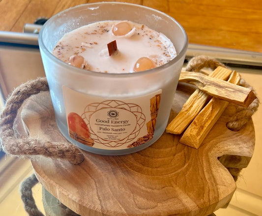 Bougie parfumée énergie positive cornaline palo santo 256g Green Tree vitalité