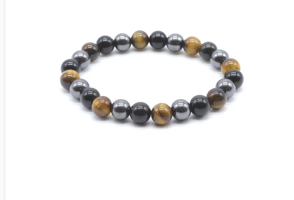 bracelet pierres naturelles oeil de tigre hématite