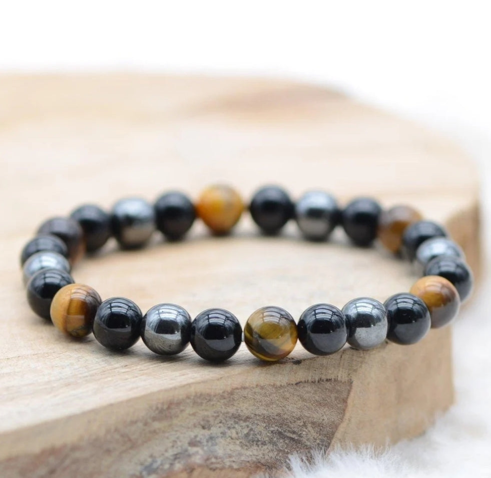 bracelet oeil de tigre hématite obsidienne pierres naturelles"