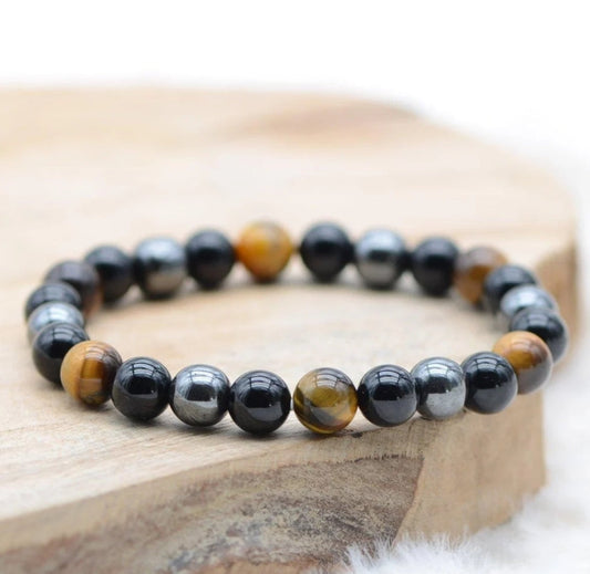 bracelet oeil de tigre hématite obsidienne pierres naturelles"