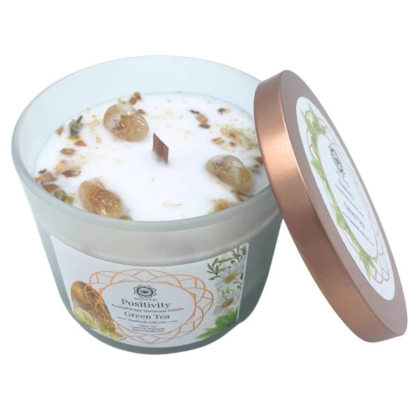 Bougie parfumée positivité citrine thé vert 256g Green Tree joie abondance