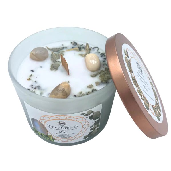 Bougie parfumée croissance intérieure pierre de lune menthe 256g Green Tree intuition