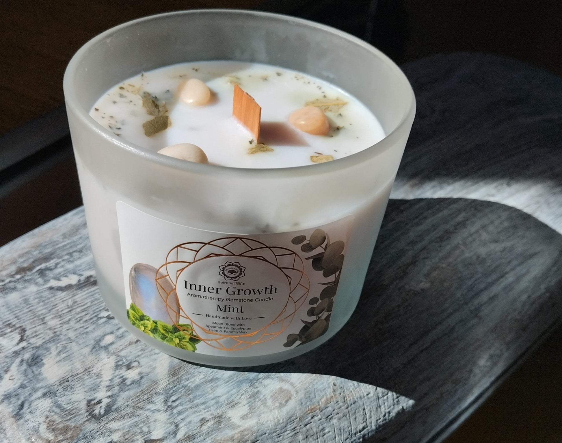 
Bougie parfumée croissance intérieure pierre de lune menthe 256g Green Tree intuition
